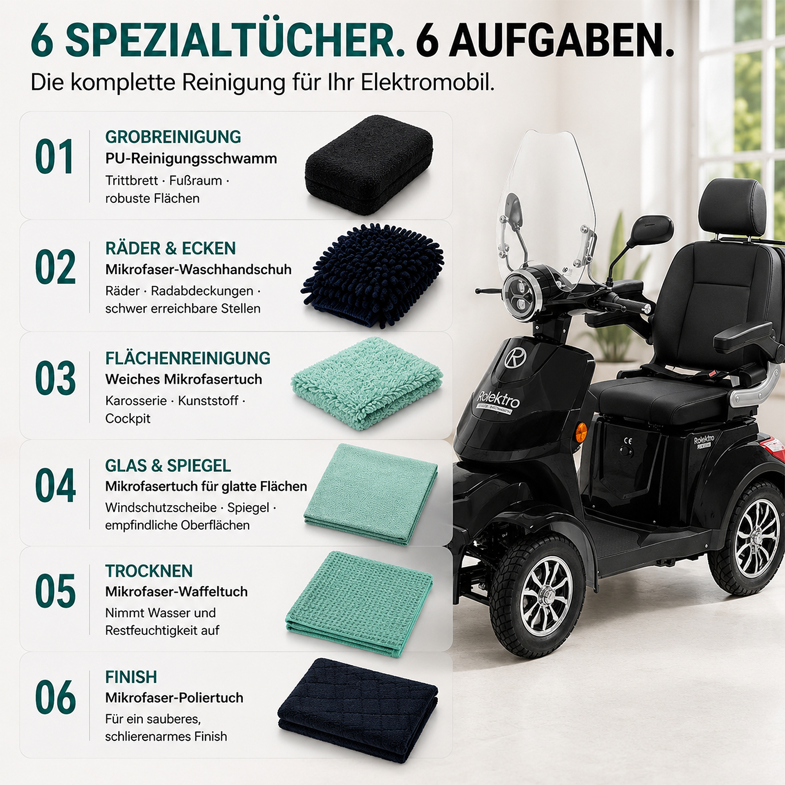 Rolektro, Reinigungsset für Elektrofahrzeuge, Waschset 6 Teile