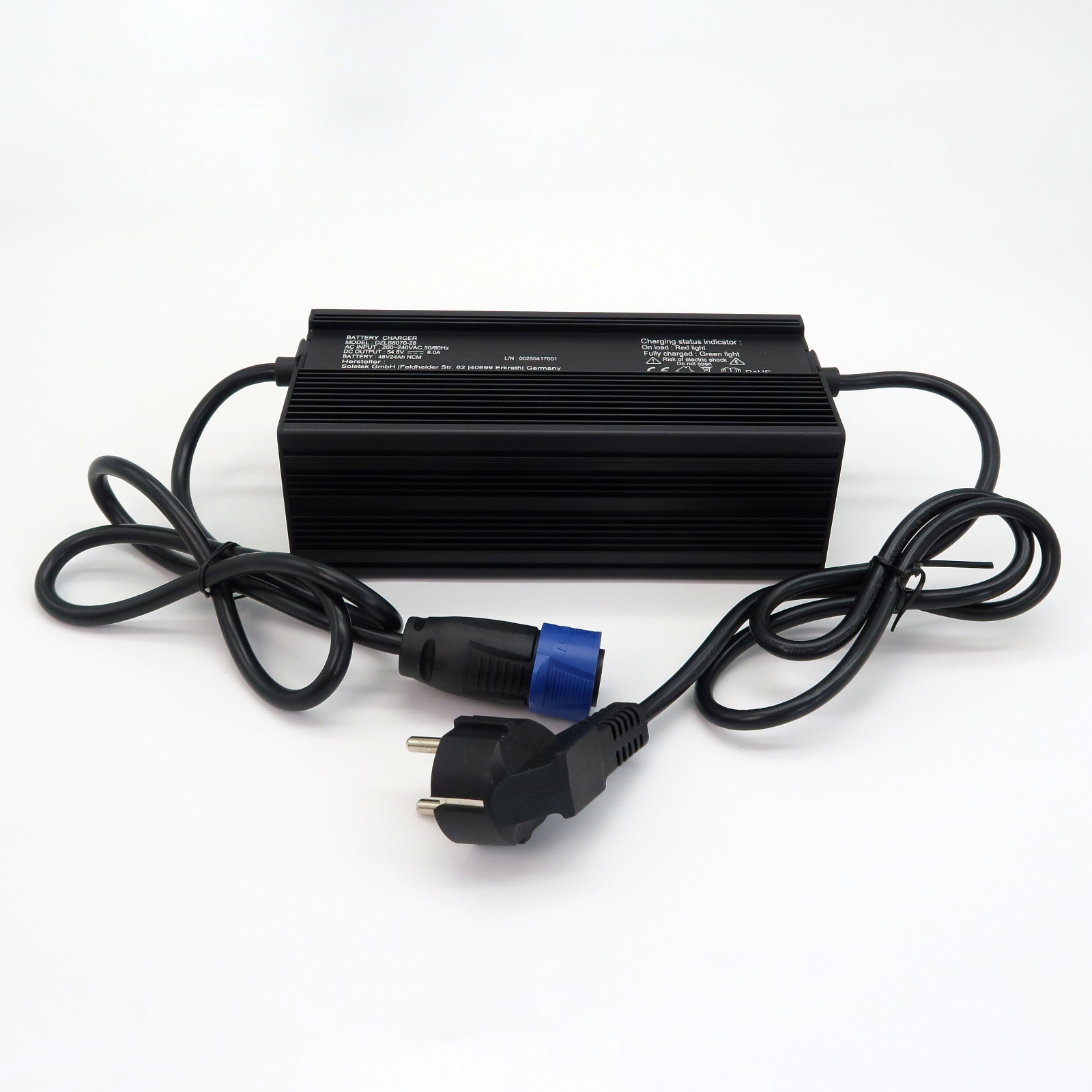 MX4/EM4 - Ladegerät 48V/6A für Lithium NCM Akku, Rund, Alugehäuse