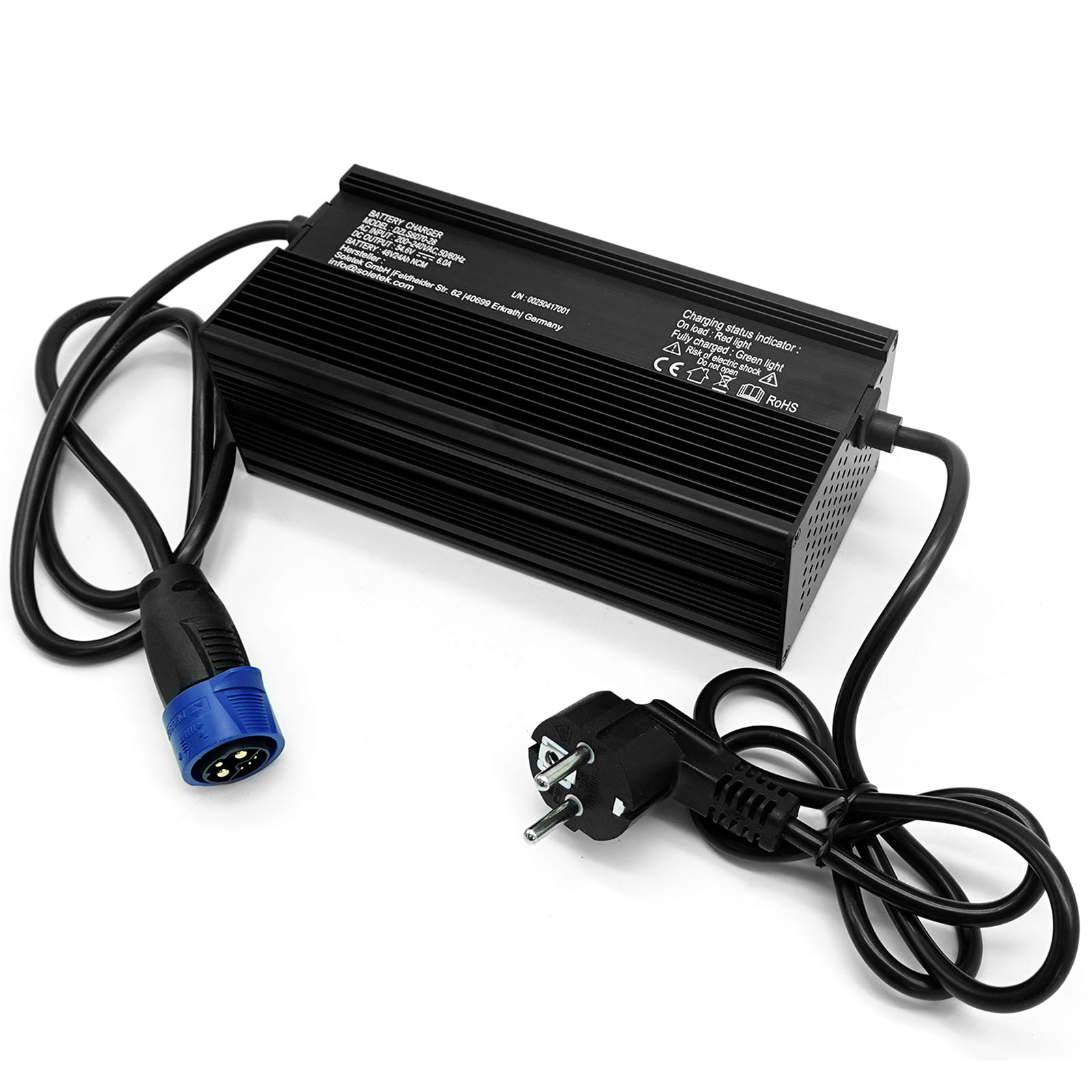 MX4/EM4 - 48V/6A charger for lithium NCM battery, round, aluminum housing