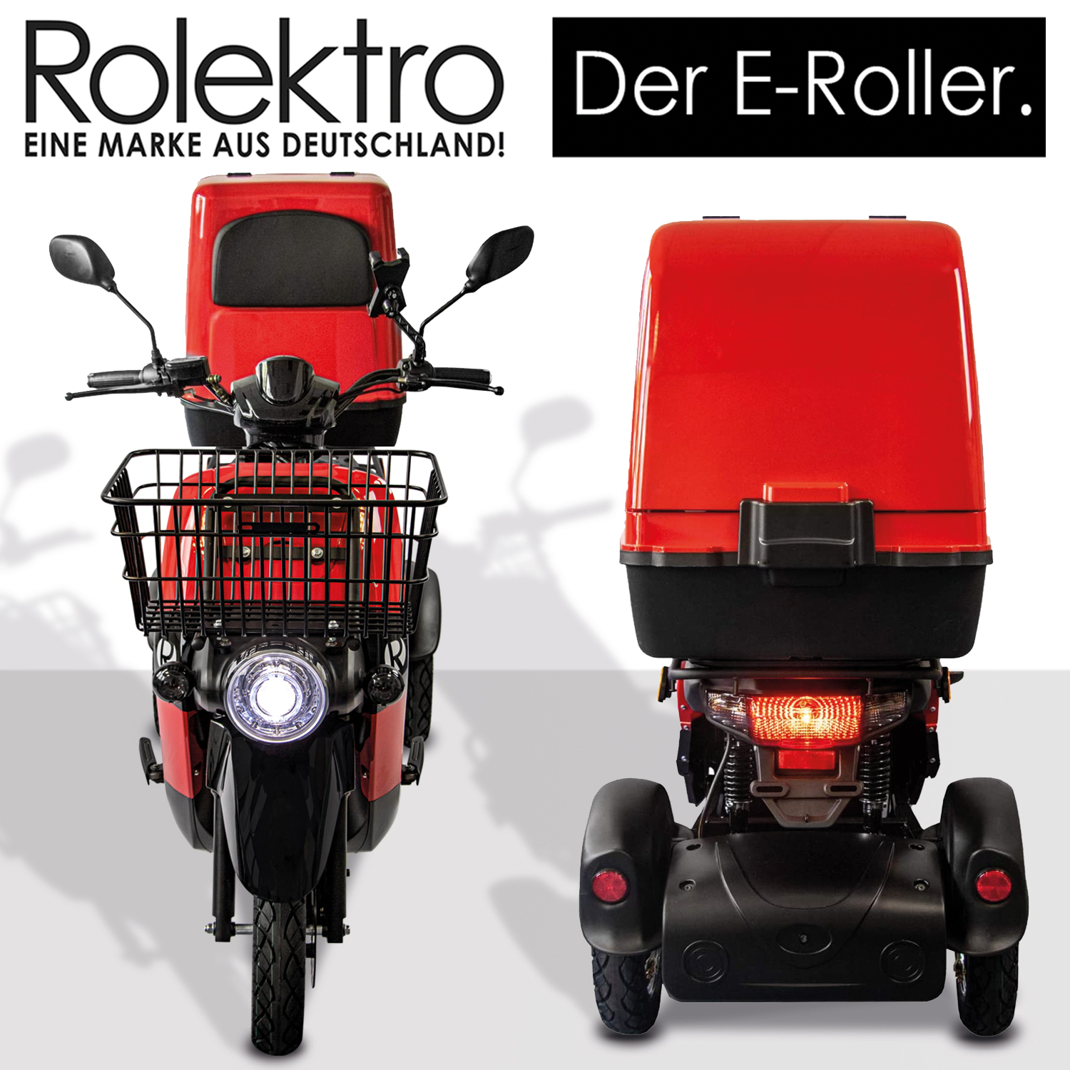Rolektro E-Carrier 25 V.3 Lithium, Rot, mit XXL-Koffer, 25 km/h