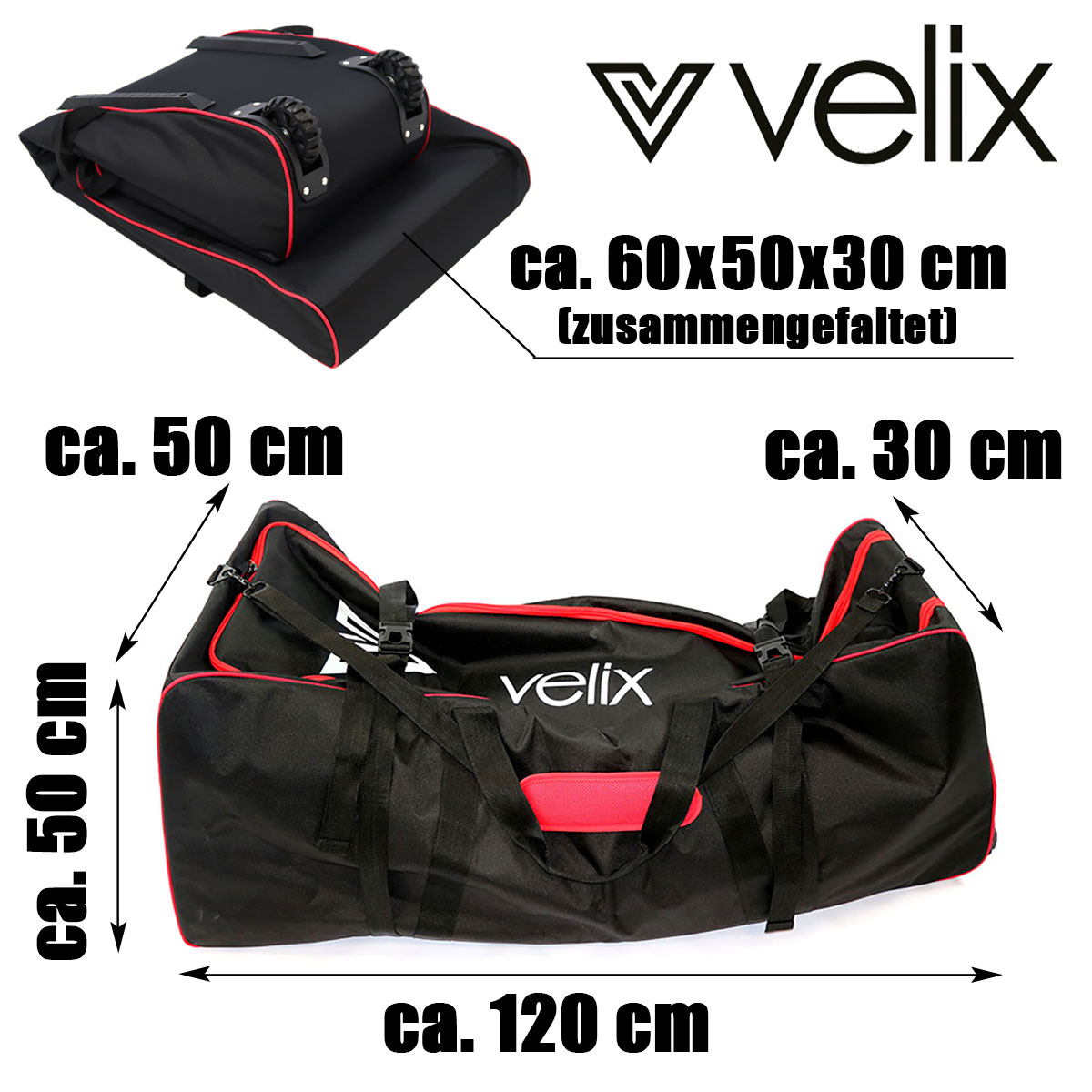 Velix, Transporttasche 120x50x50cm Schwarz
