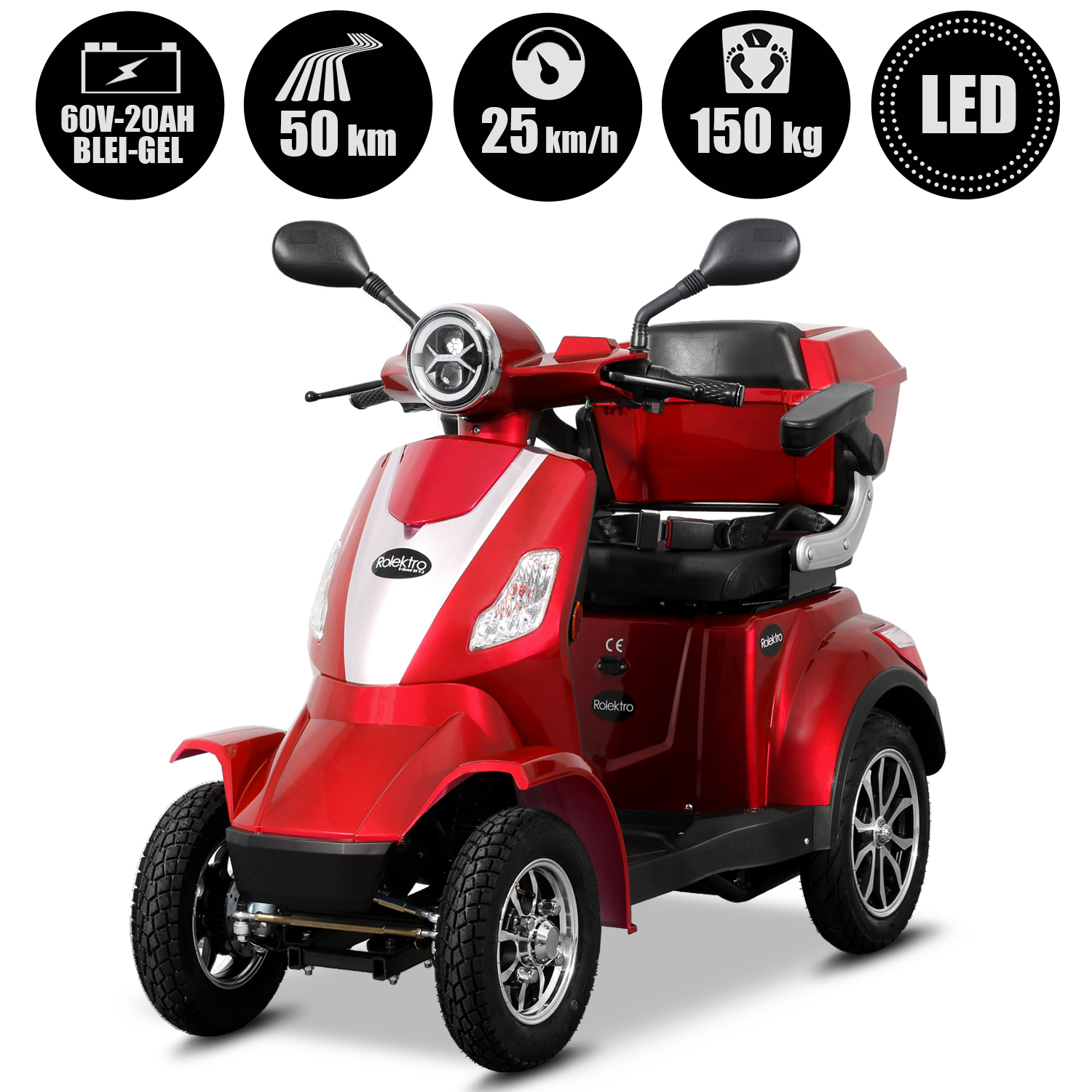 G1, Rolektro E-Quad 25 V.2 Blei-Gel, Rot, 25 km/h