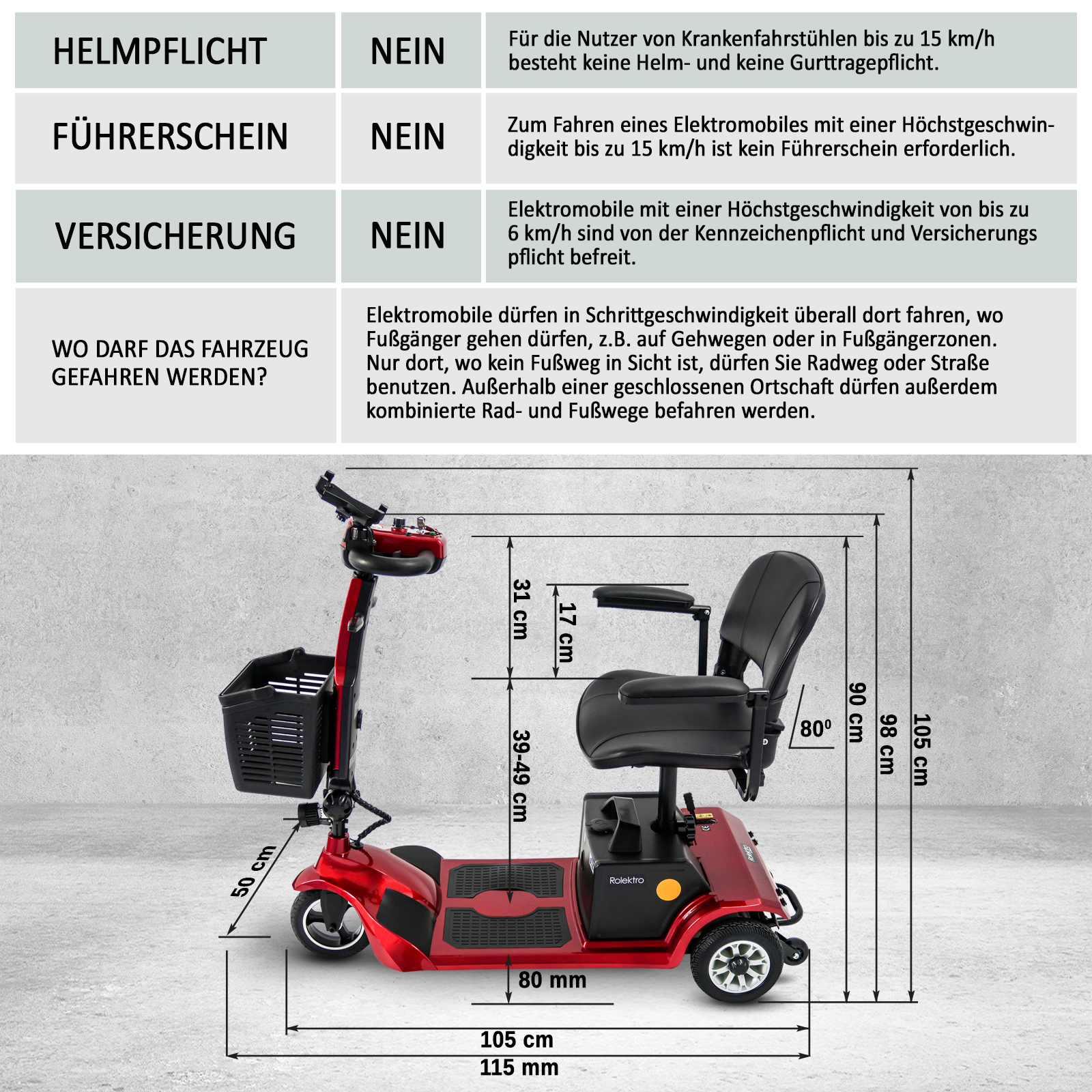 G1, Rolektro E-Trike 6 Blei-Gel, Rot, 6 km/h