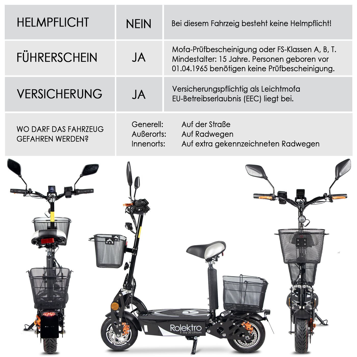 Rolektro E-Joy 20 Lithium, Schwarz, 20 km/h