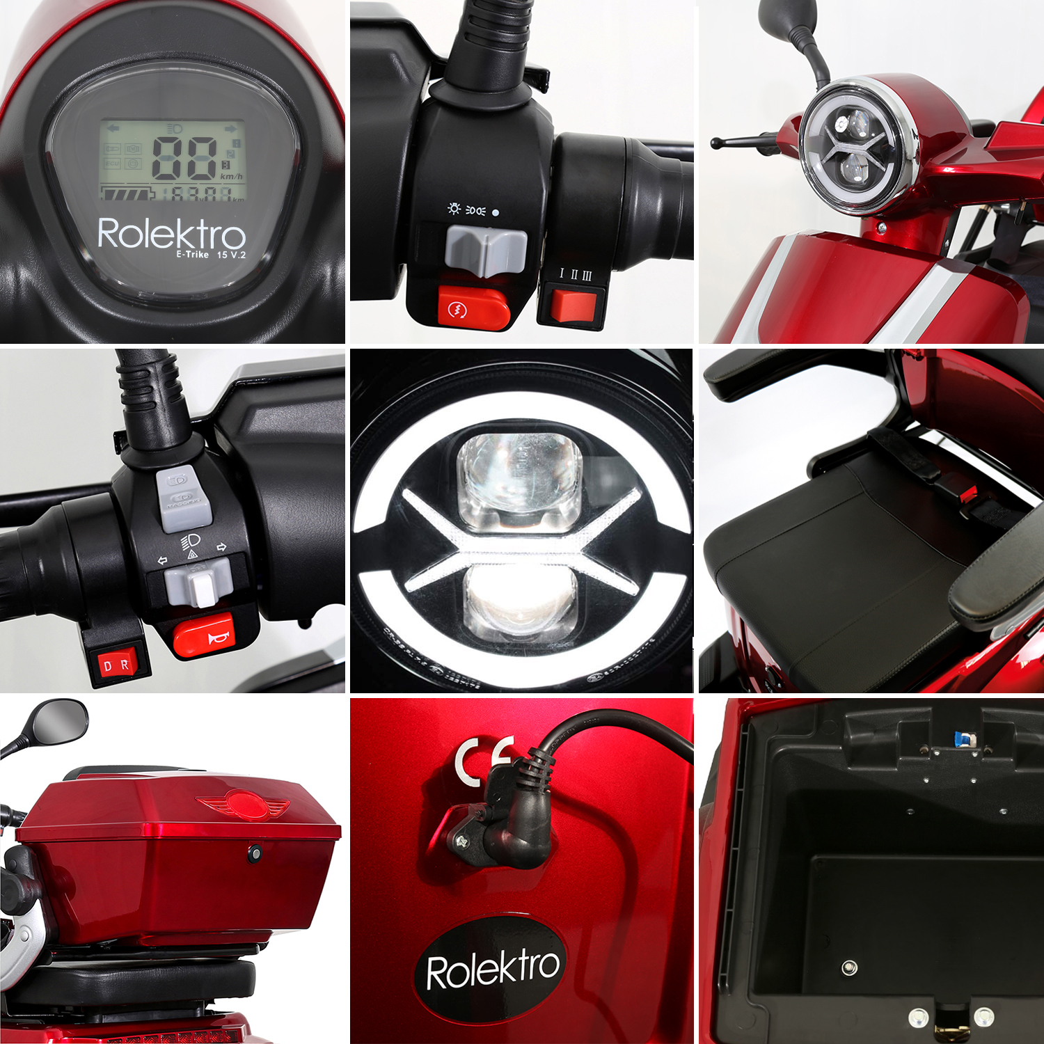 G1, Rolektro E-Trike 15 V.2 Blei-Gel, Rot, 15 km/h