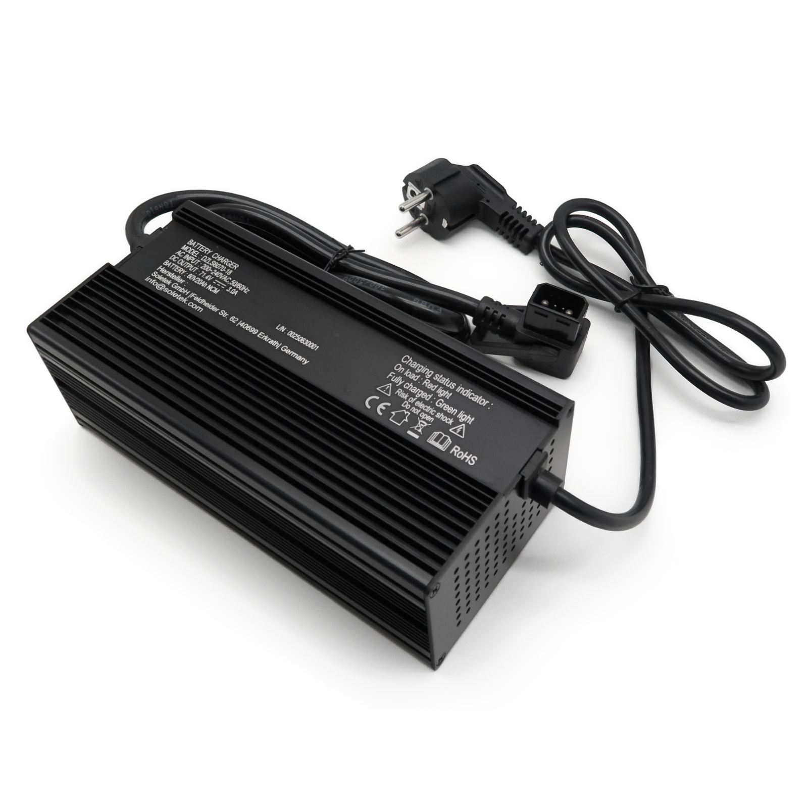 Quad25V3/R26 - Ladegerät 60V/20Ah für Lithium-NCM-Akku, Eckig, Alugehäuse, 71,4V/3A