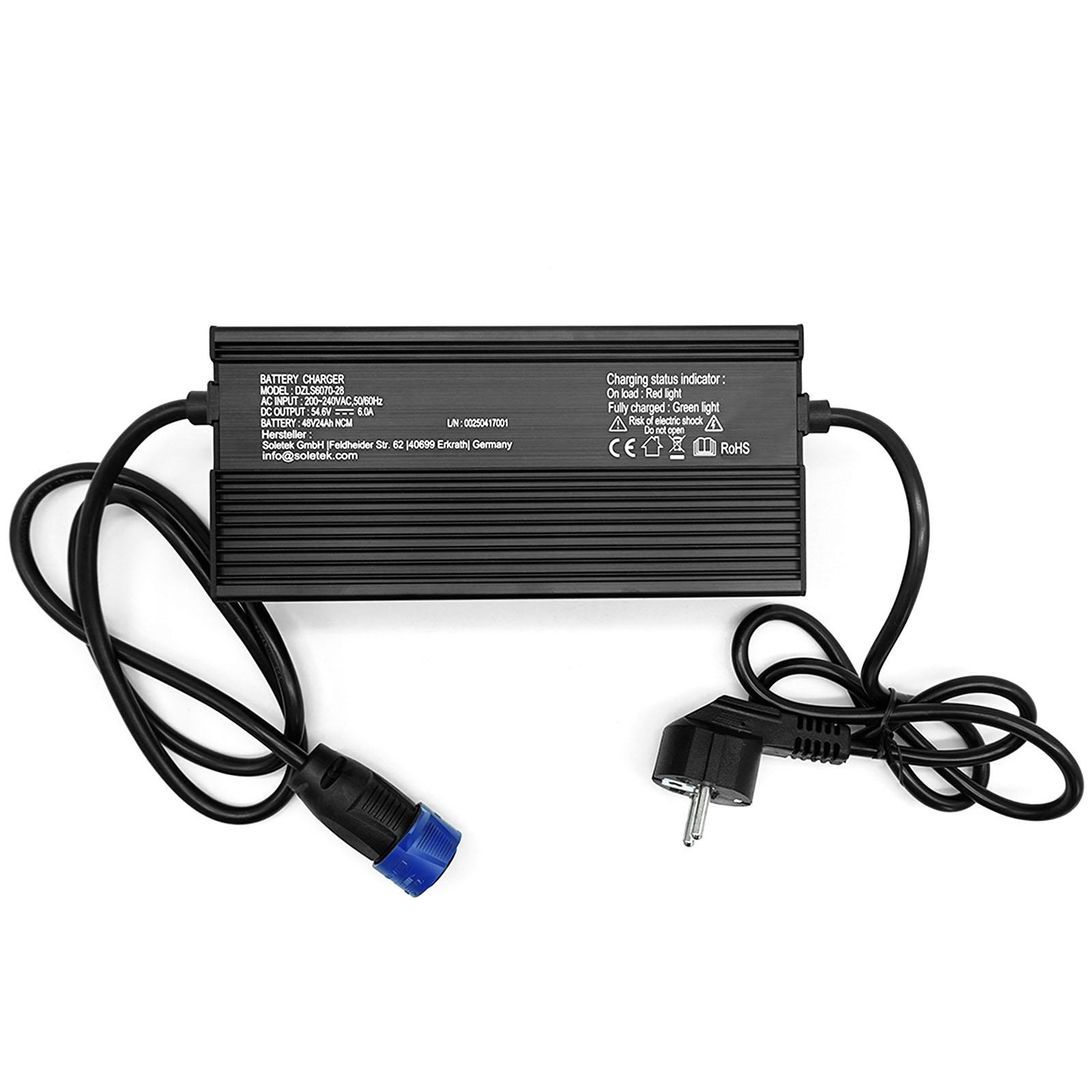 MX4/EM4 - 48V/6A charger for lithium NCM battery, round, aluminum housing