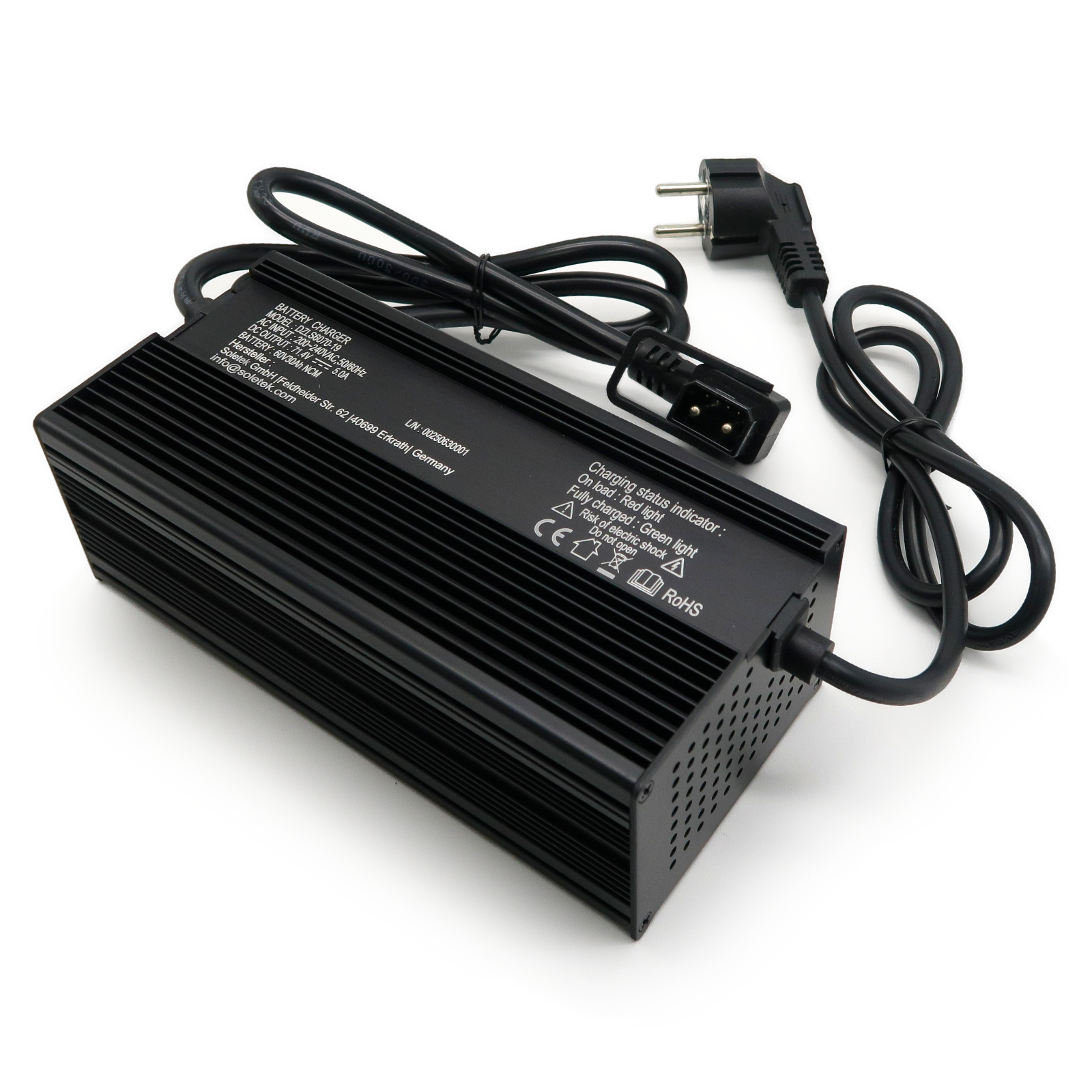 Quad25V3/R26 - Ladegerät 60V/30Ah für Lithium-NCM-Akku, Eckig, Alugehäuse, 71,4V/5A