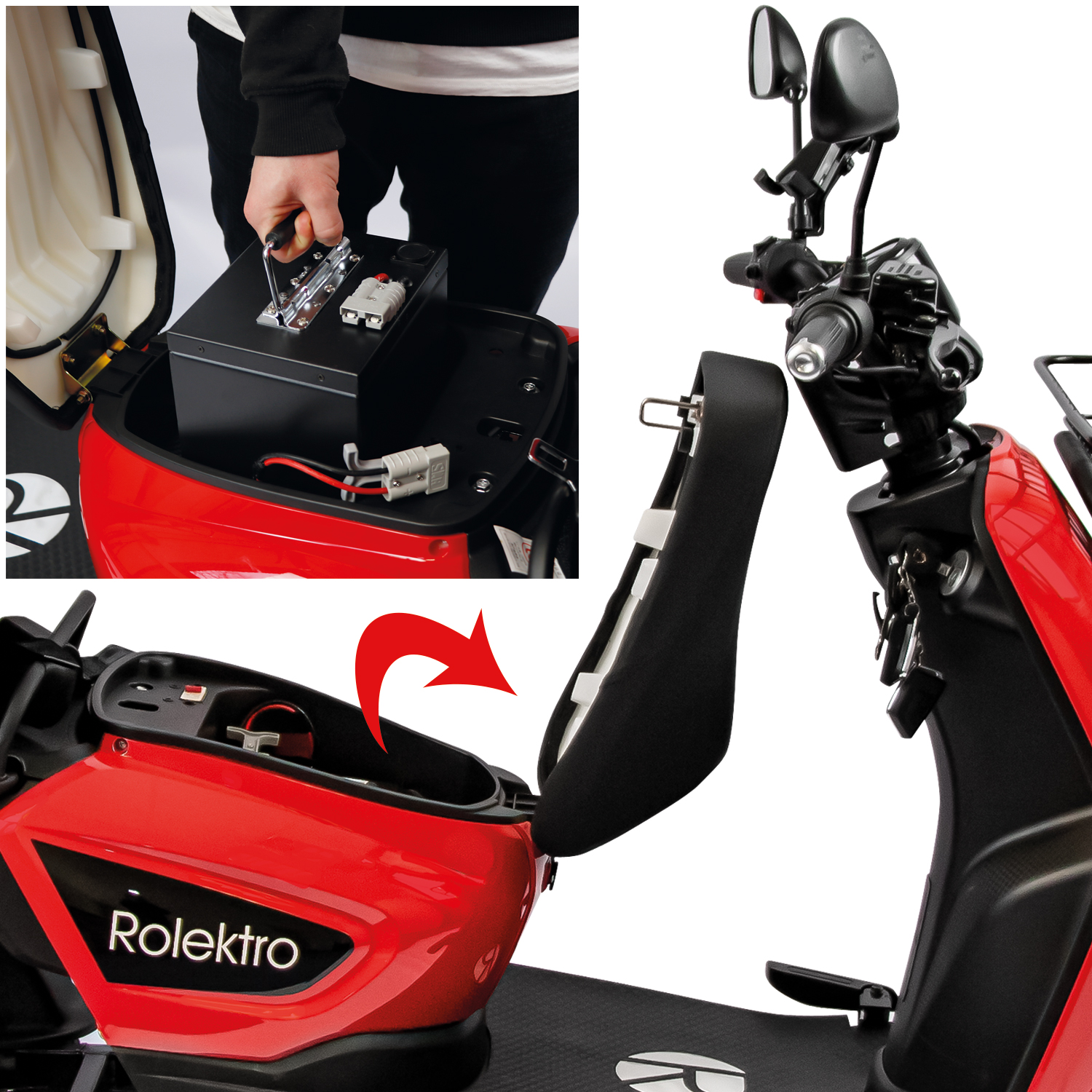 Rolektro E-Carrier 25 V.3 Lithium, Rot, mit XXL-Koffer, 25 km/h Rolektro E-Carrier 25 V.3 Lithium, Rot, mit XXL-Koffer, 25 km/h